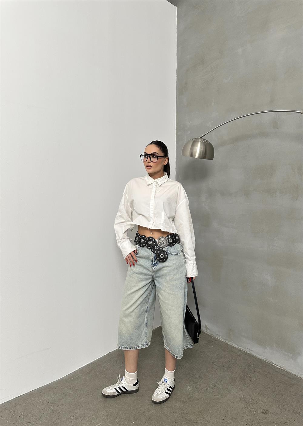 LACARINOKadın Baggy Model Yeşil Tint Bermuda Jean 