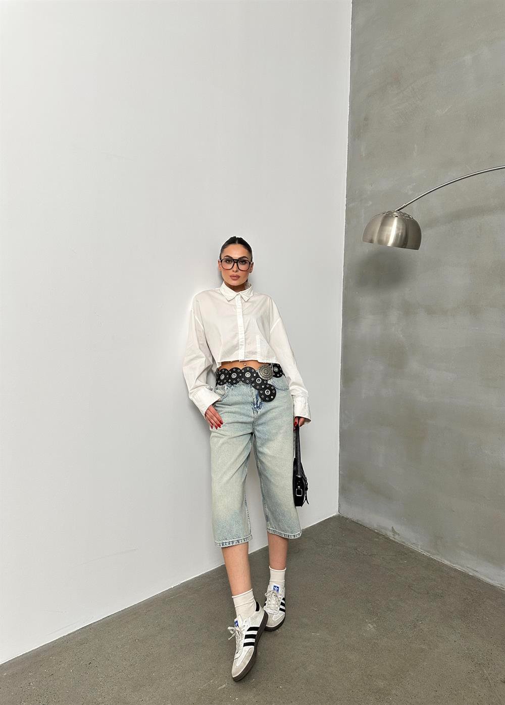 LACARINOKadın Baggy Model Yeşil Tint Bermuda Jean 