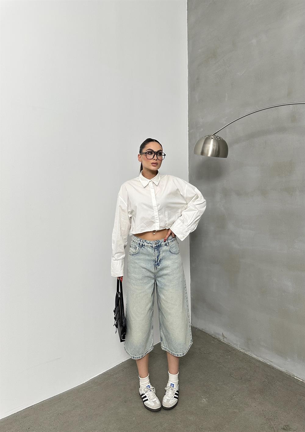 LACARINOKadın Baggy Model Yeşil Tint Bermuda Jean 