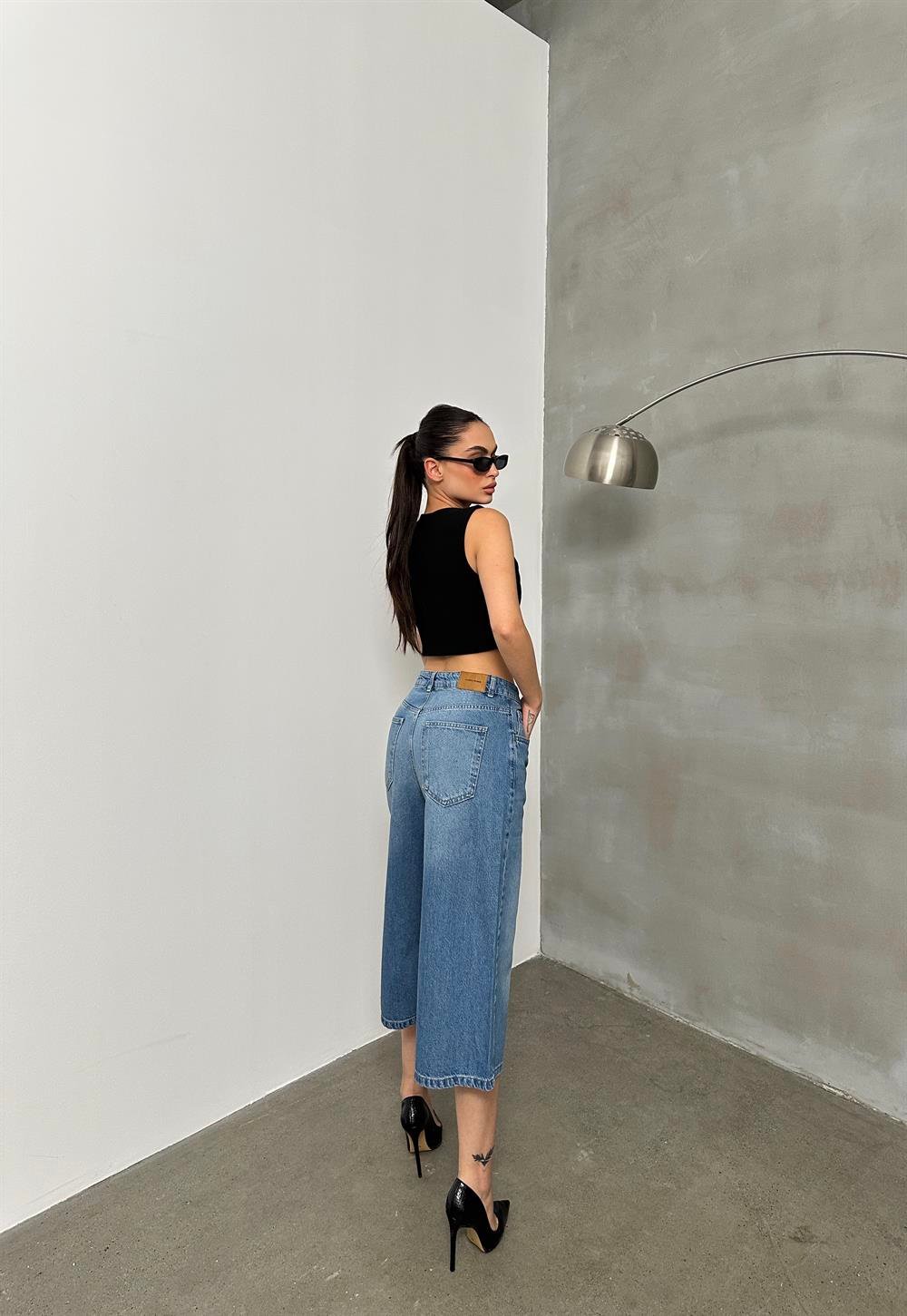 LACARINOKadın Baggy Model Blue Bermuda Jean 