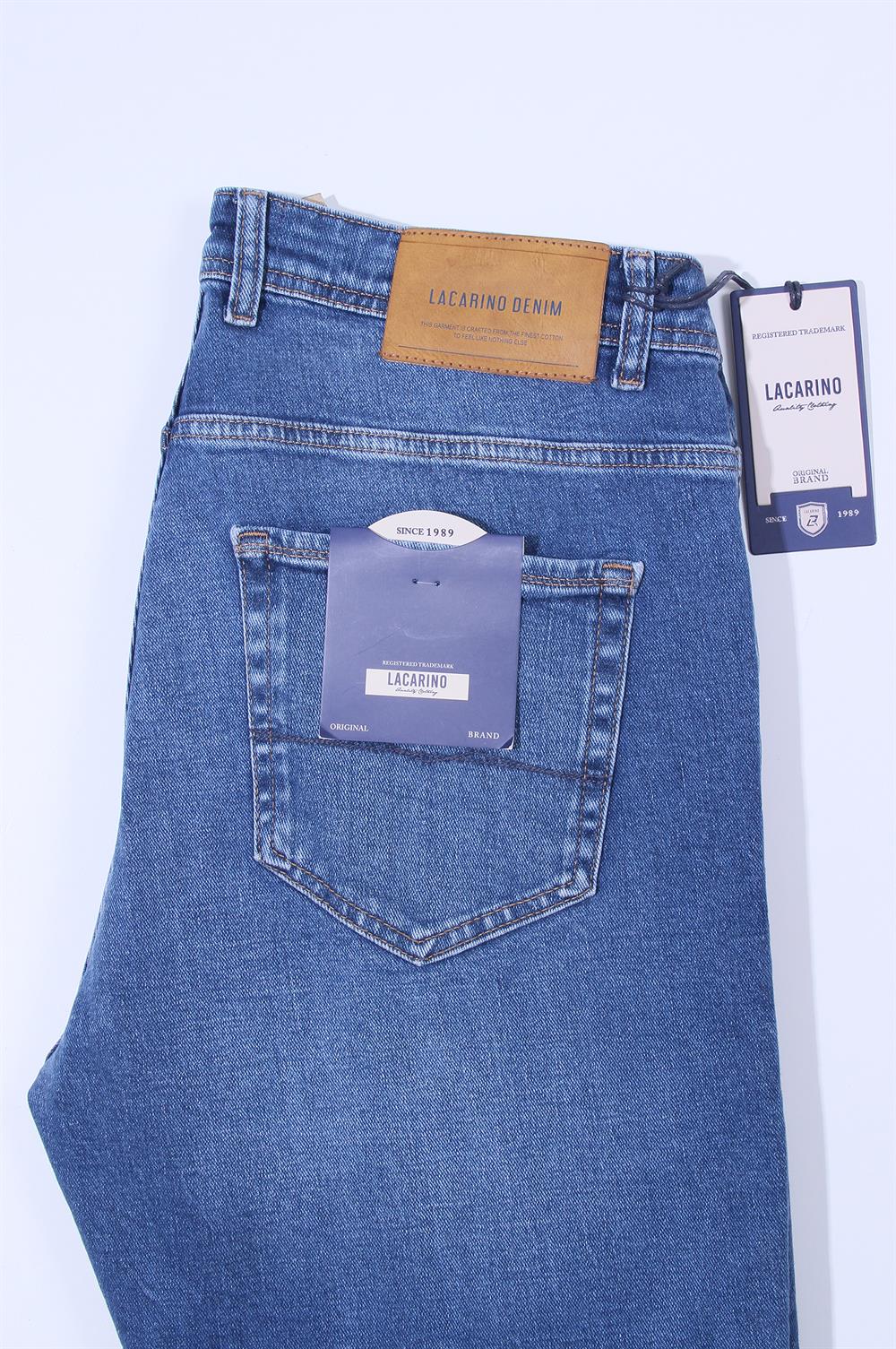 LACARINOErkek Yüksek Bel Battal Kesim Boru Paça Blue Jean Pantolon