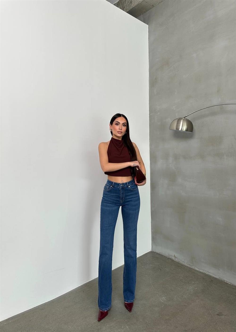 LACARINOKadın Yüksek Bel Yarım İspanyol Paça Blue Jean Pantolon