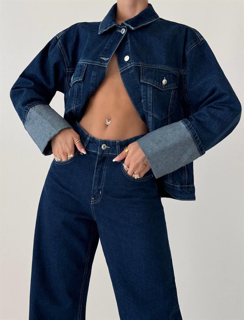LACARINOCep Detaylı Dark Blue Denim Ceket