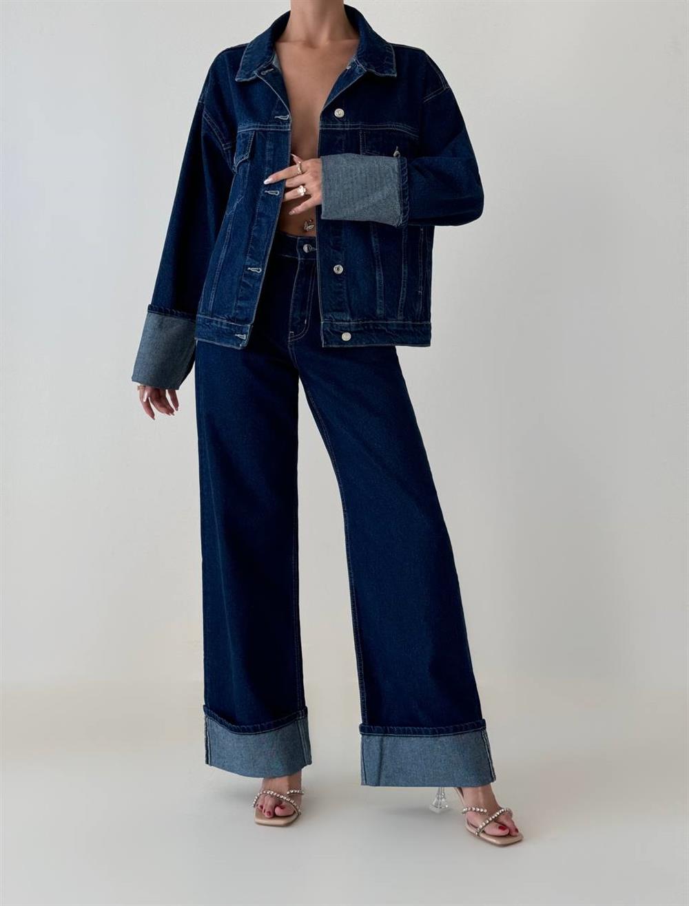 LACARINOCep Detaylı Dark Blue Denim Ceket