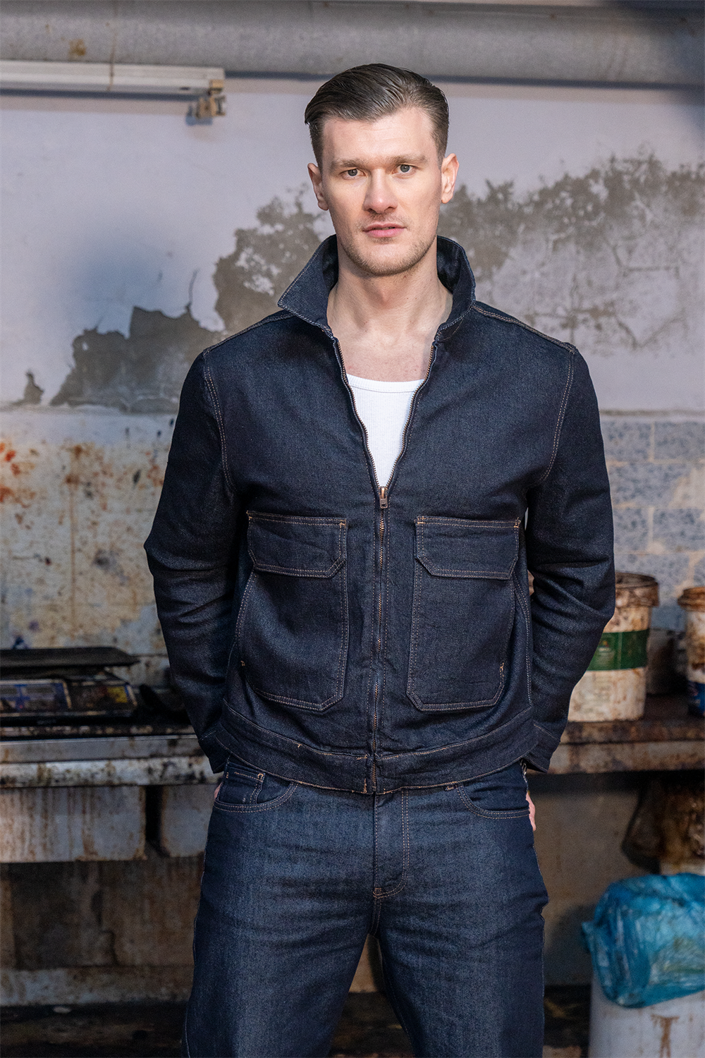 LACARINOİç Cep Detaylı Navy Blue Denim Ceket