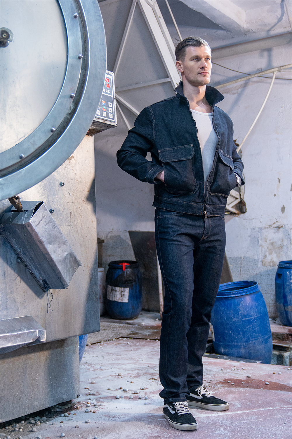LACARINOİç Cep Detaylı Navy Blue Denim Ceket