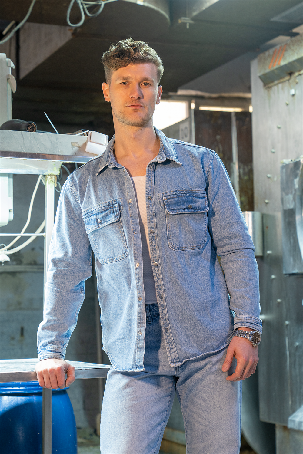 LACARINOCep Detaylı Light Blue Denim Gömlek