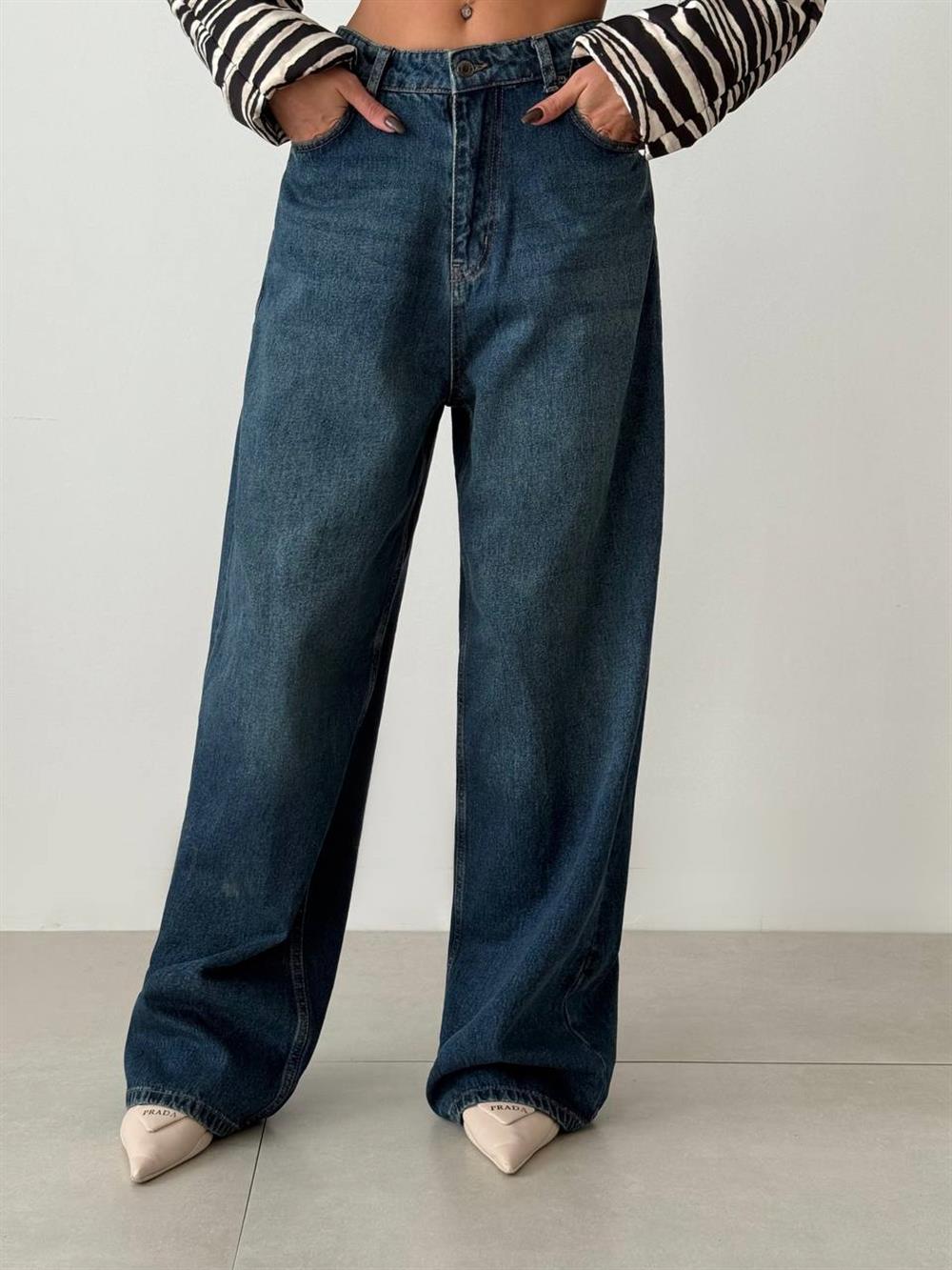 LACARINOExtra Wide Leg Dark Blue Tint Jean Pantolon