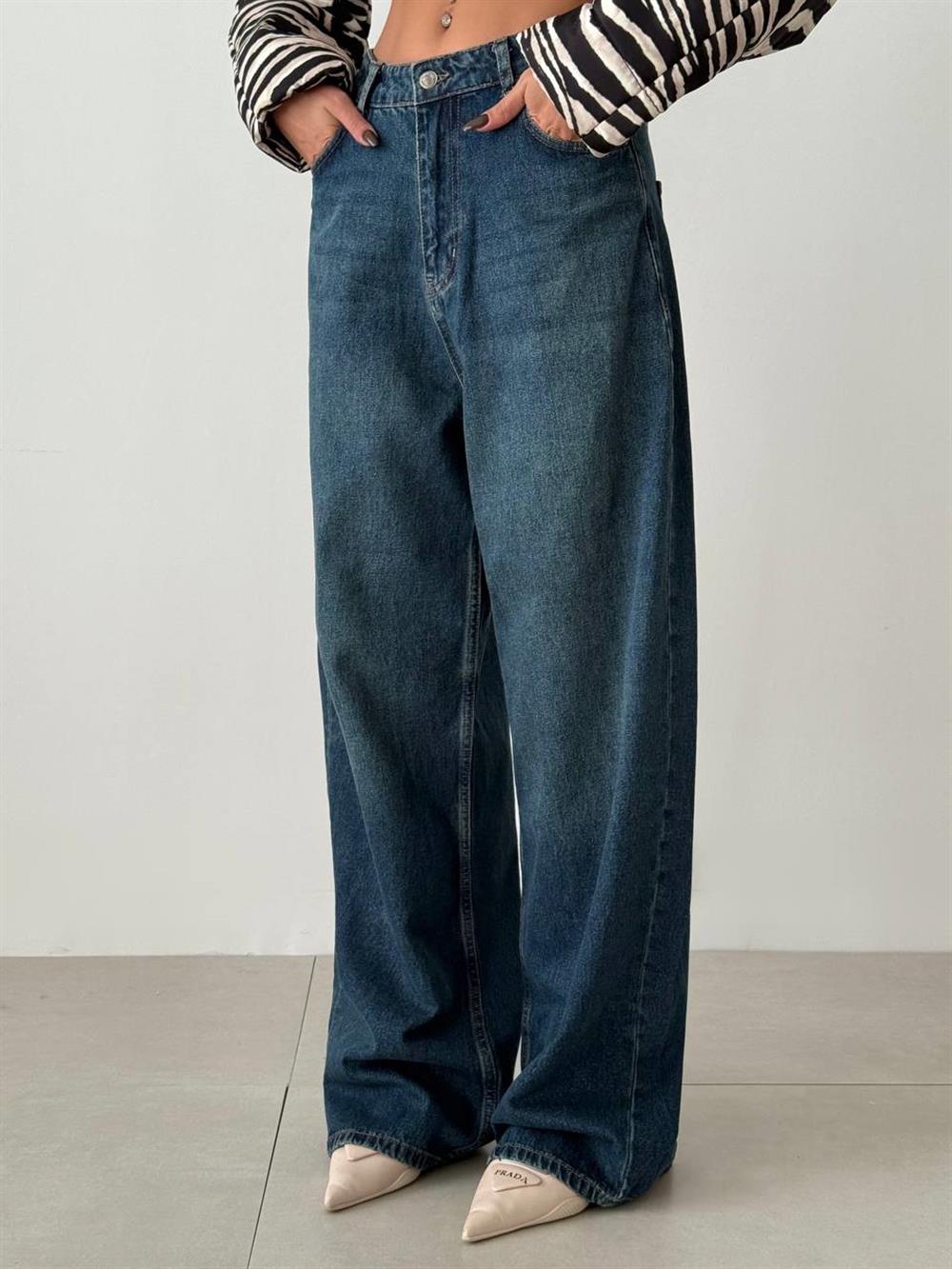 LACARINOExtra Wide Leg Dark Blue Tint Jean Pantolon