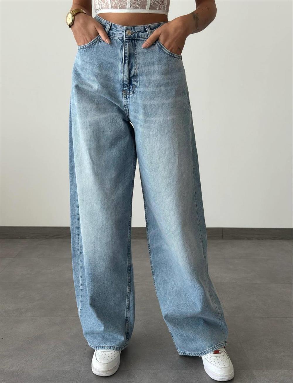 LACARINOExtra Wide Leg Blue Tint Jean Pantolon