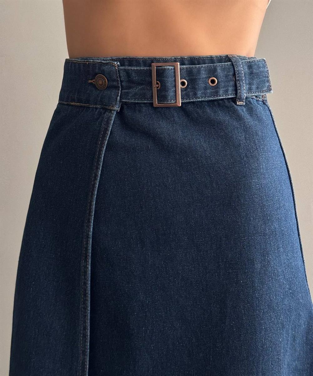 LACARINOYırtmaç Detaylı Bilek Boy Dark Blue Etek