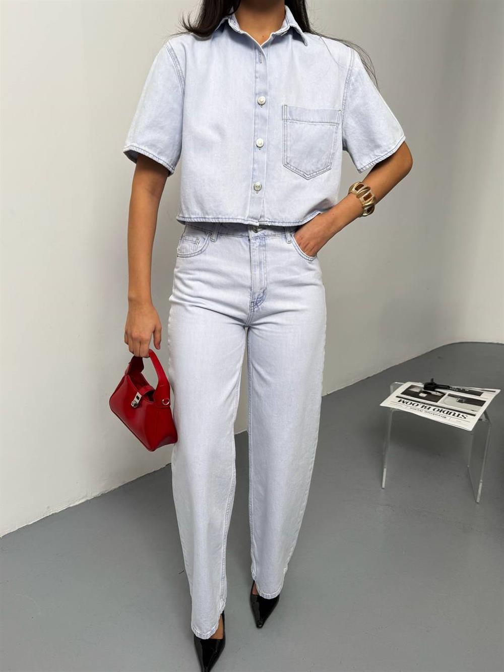 LACARINOCep Detaylı Brilliant Blue Denim Gömlek 