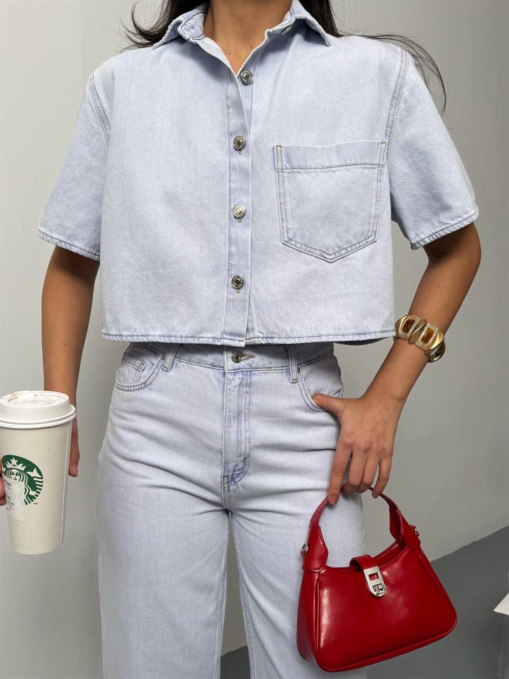 LACARINOCep Detaylı Brilliant Blue Denim Gömlek 
