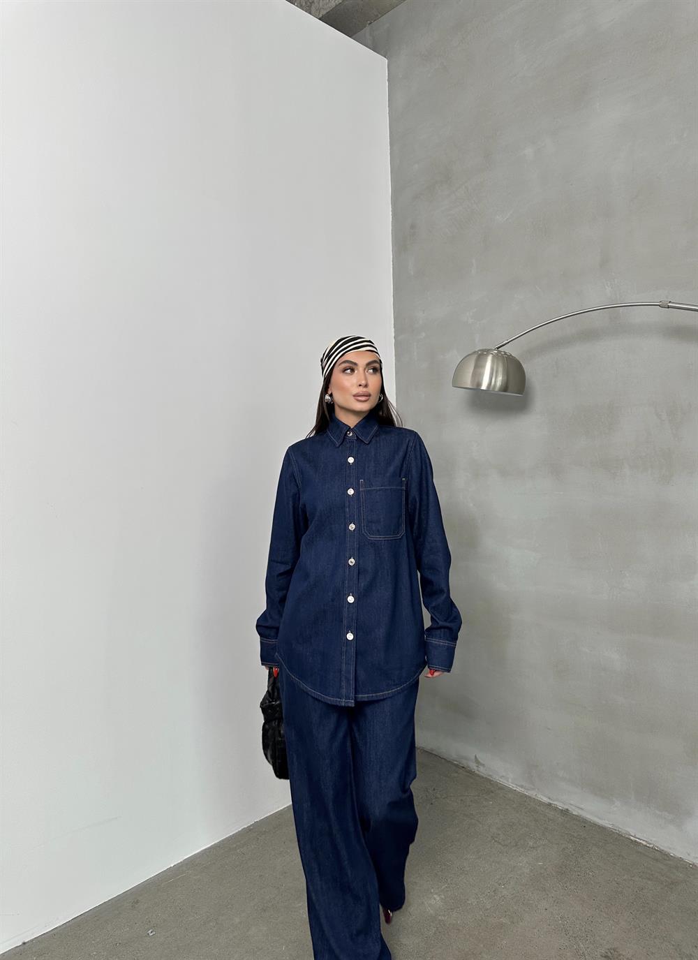 LACARINOKadın Cep Detaylı Kollar 3 Düğme Detaylı Rinse Denim Gömlek