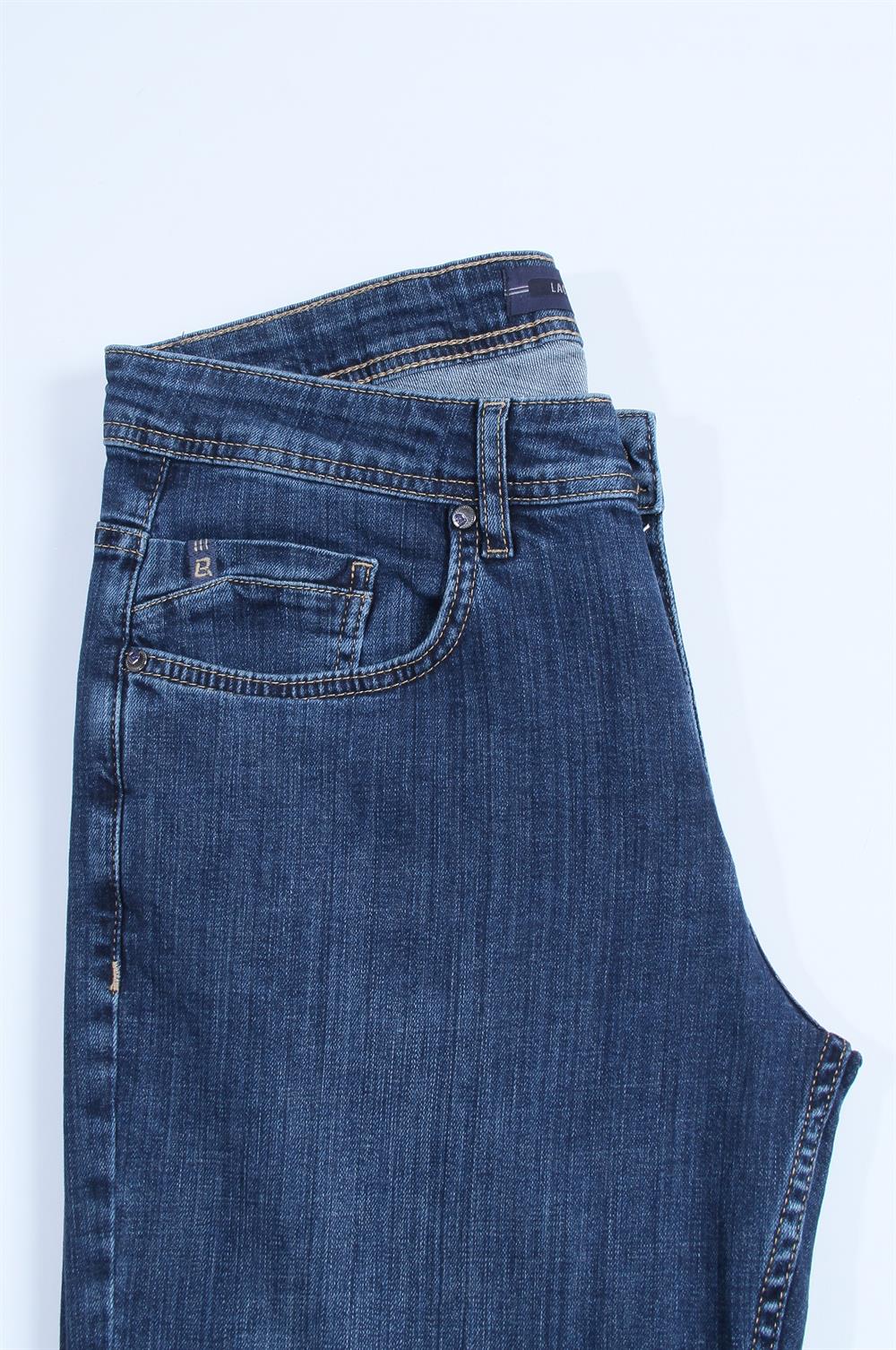 LACARINOErkek Yüksek Bel Bol Paça Dark Blue Jean Pantolon