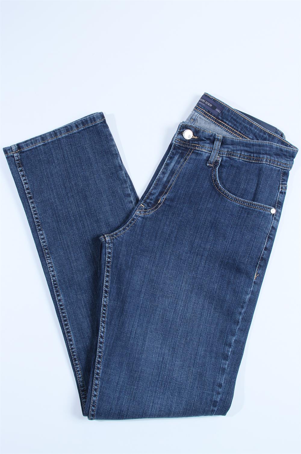 LACARINOErkek Yüksek Bel Bol Paça Dark Blue Jean Pantolon