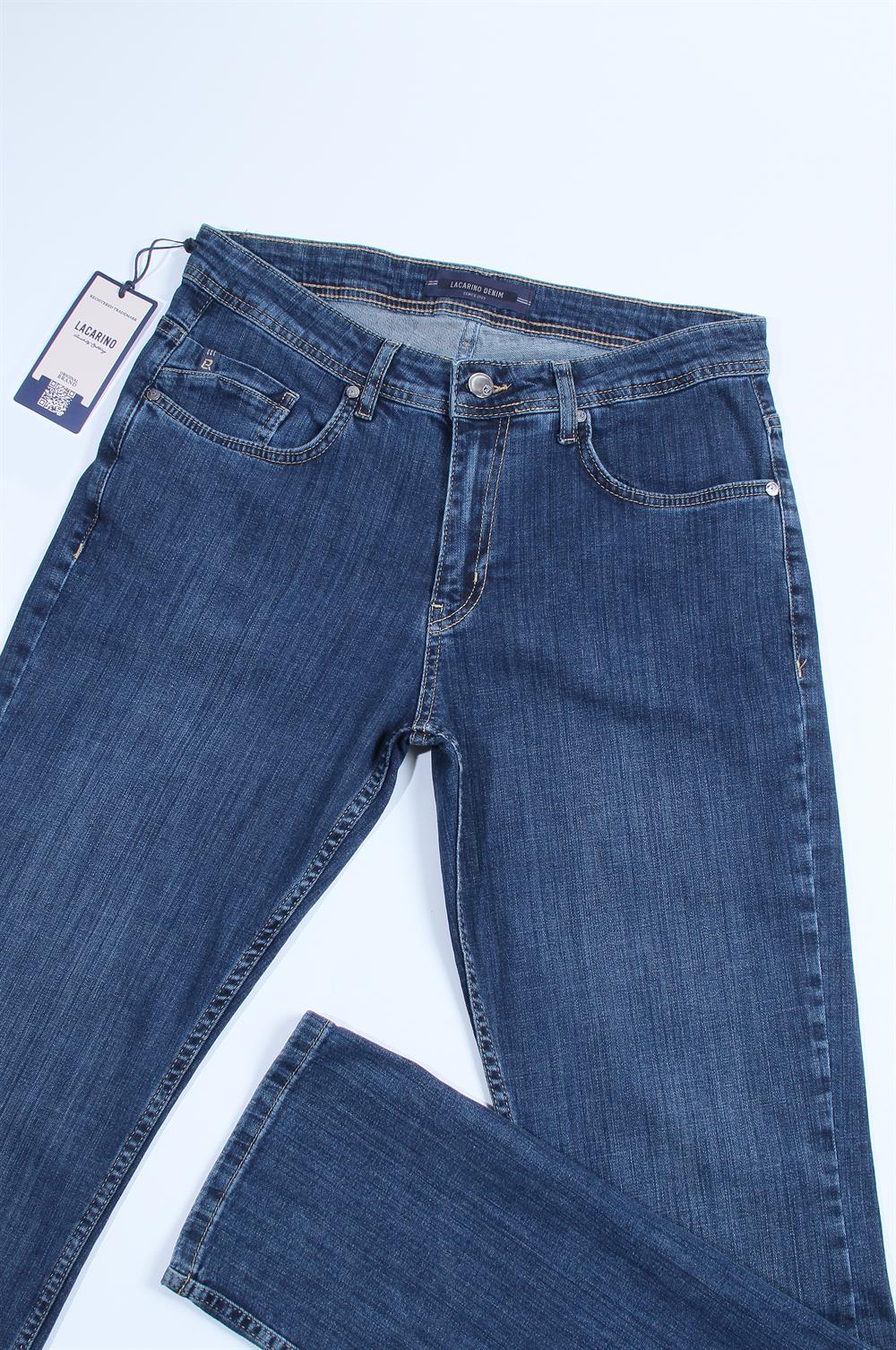 LACARINOErkek Yüksek Bel Bol Paça Dark Blue Jean Pantolon