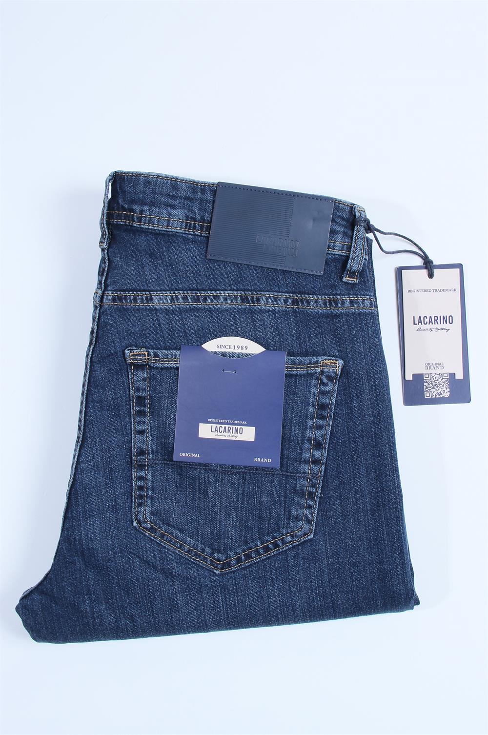 LACARINOErkek Yüksek Bel Bol Paça Dark Blue Jean Pantolon
