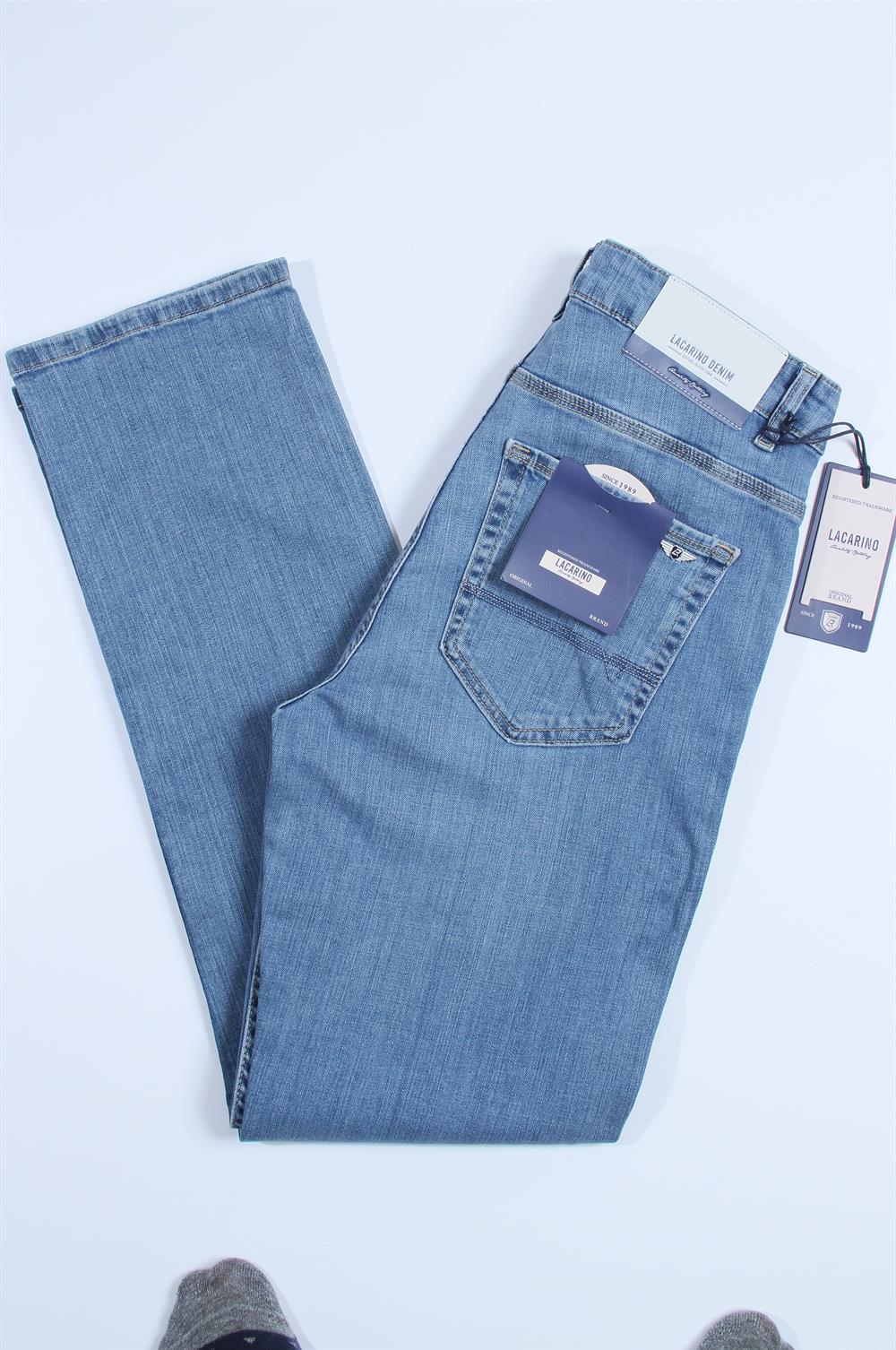 LACARINOErkek Yüksek Bel Bol Paça Light Blue Jean Pantolon