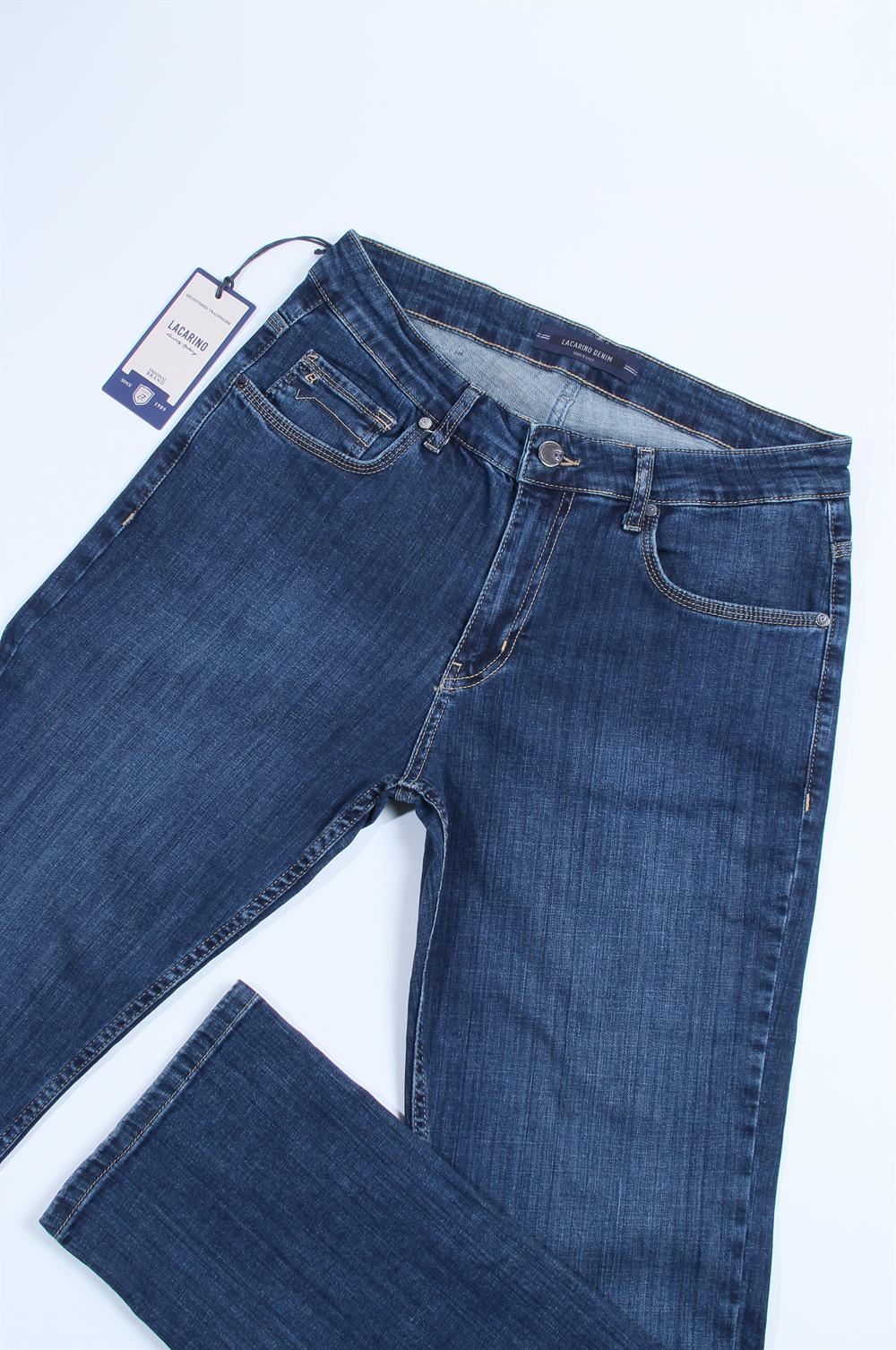 LACARINOErkek Boru Paça Yüksek Bel Dark Blue Jean Pantolon