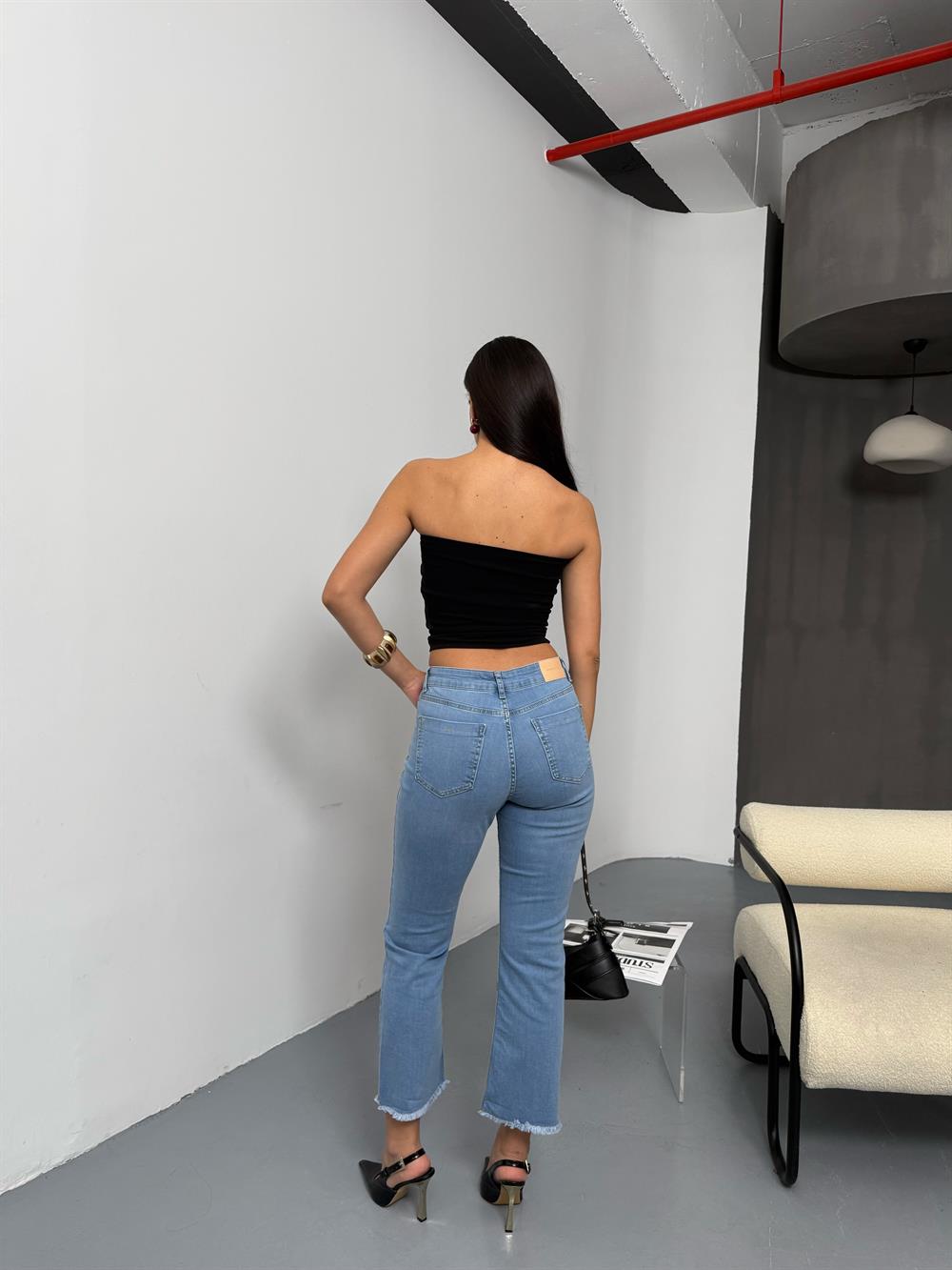 LACARINOYüksek Bel Paça Püskül Detaylı Light Blue Jean  Pantolon