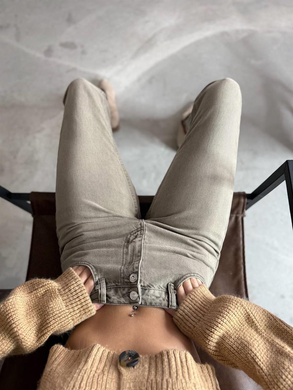 LACARINOYüksek Bel Boru Paça Bilek Boy Dark Blue Jean Pantolon