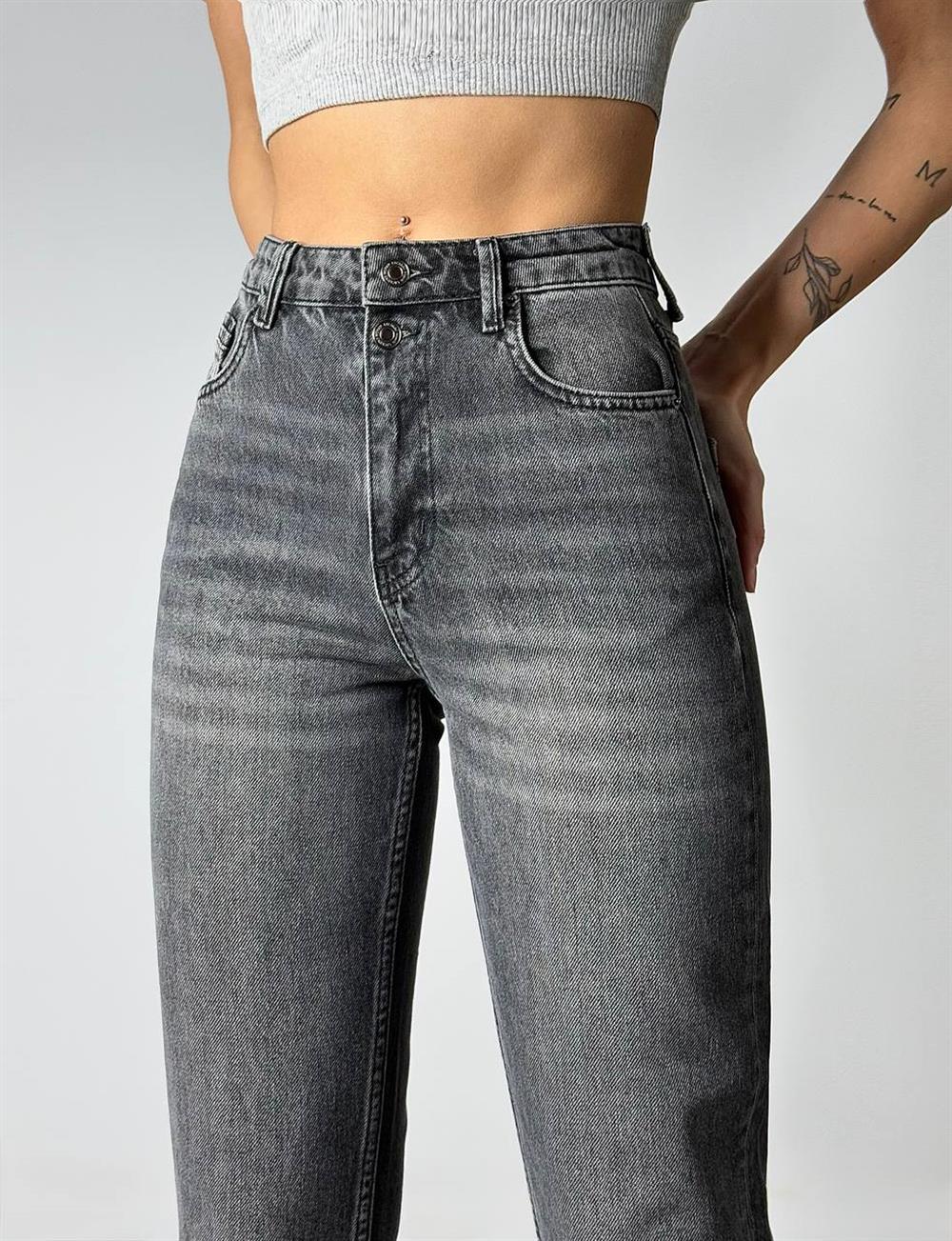 LACARINOYüksek Bel Boru Paça Bilek Boy Onyx Black Jean Pantolon