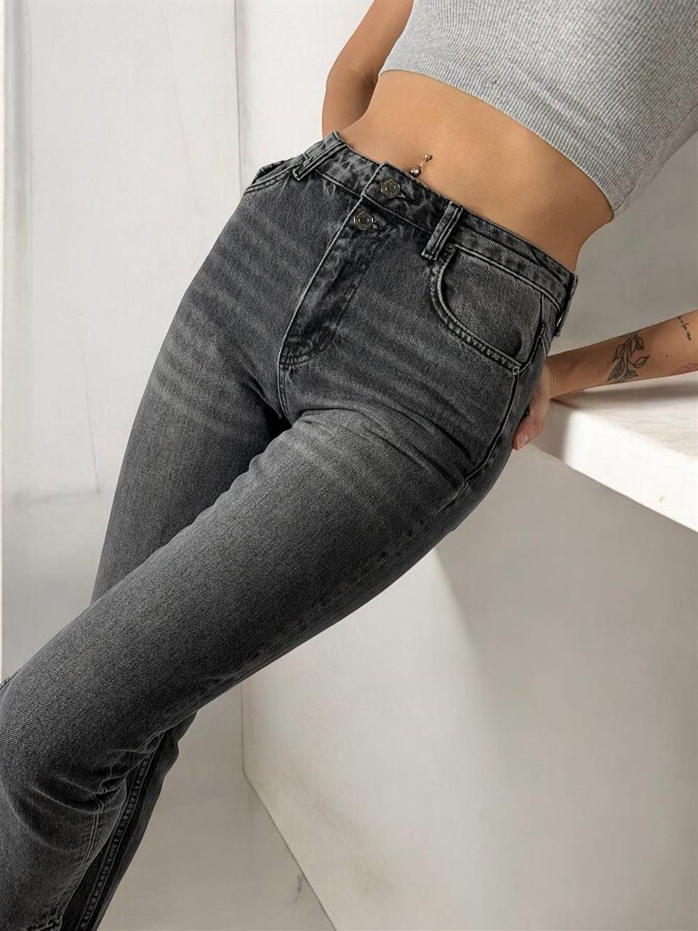 LACARINOYüksek Bel Boru Paça Bilek Boy Onyx Black Jean Pantolon