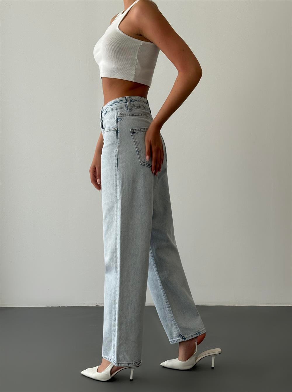 LACARINOYüksek Bel Yarım Balon Kalıp Ice Blue Jean Pantolon