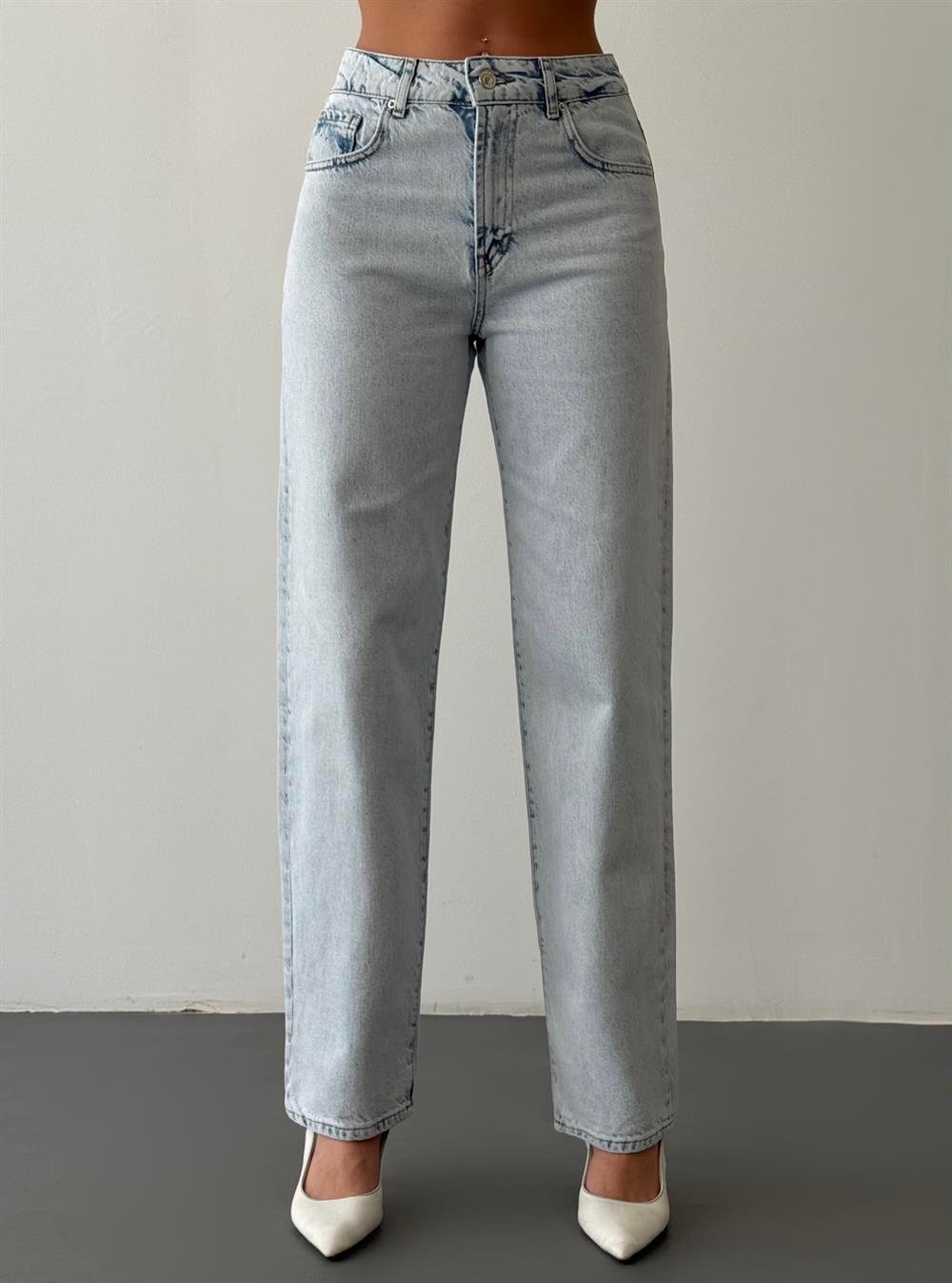 LACARINOYüksek Bel Yarım Balon Kalıp Ice Blue Jean Pantolon