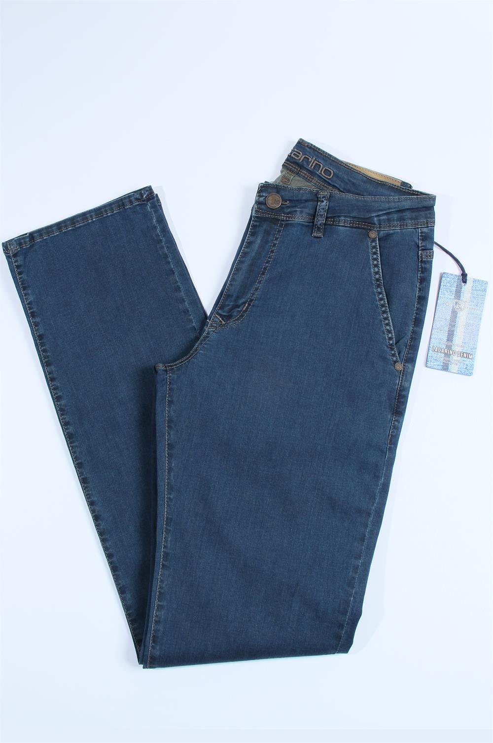 LACARINOErkek Yüksek Bel Yarım Boru Paça Blue Haki Jean Pantolon
