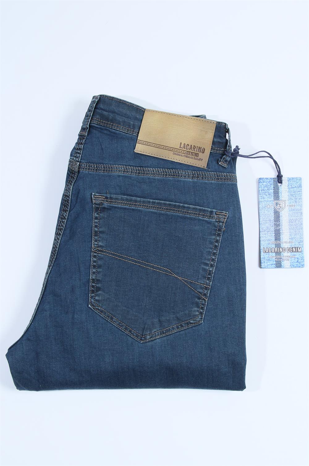 LACARINOErkek Yüksek Bel Yarım Boru Paça Blue Haki Jean Pantolon