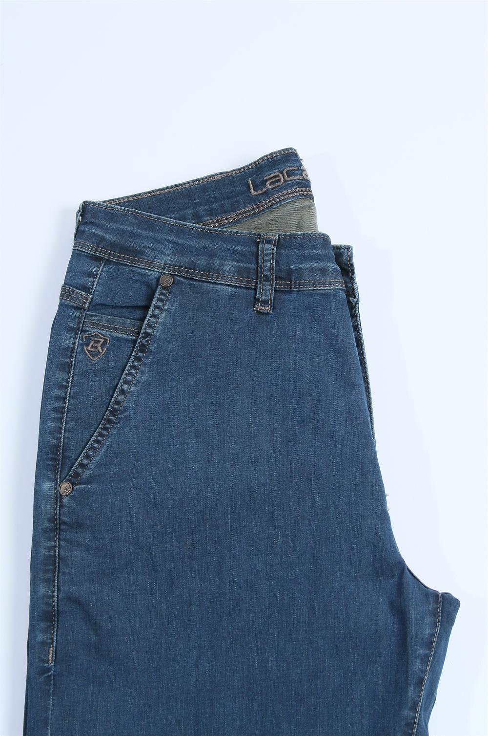LACARINOErkek Yüksek Bel Yarım Boru Paça Blue Haki Jean Pantolon