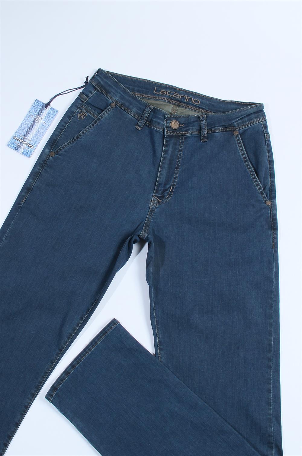 LACARINOErkek Yüksek Bel Yarım Boru Paça Blue Haki Jean Pantolon