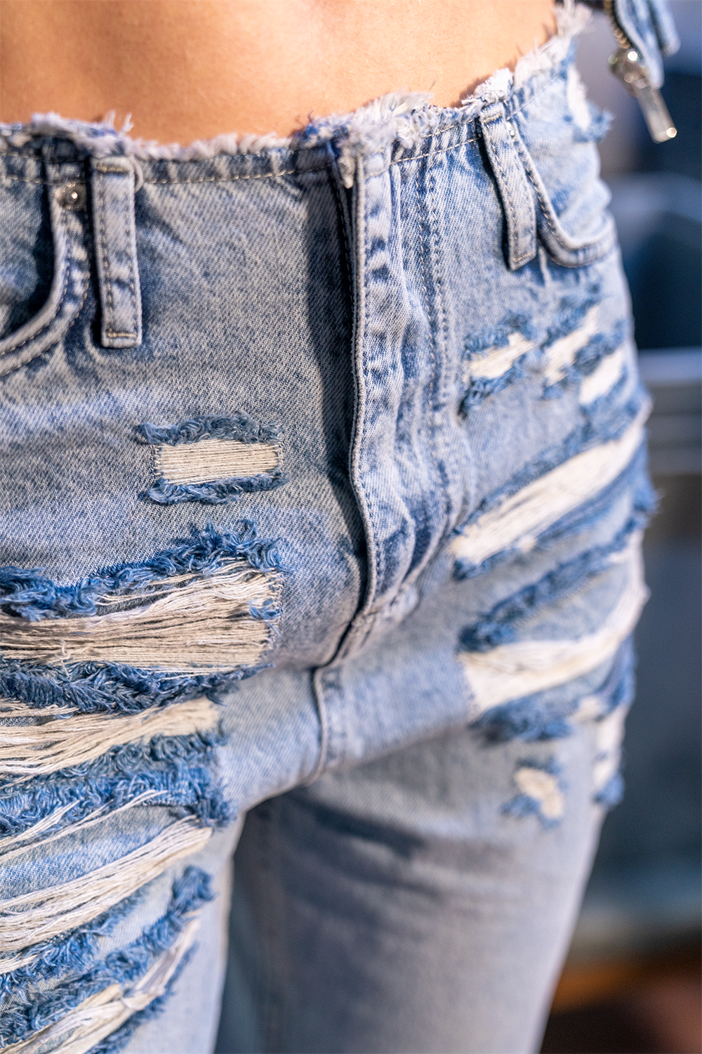 LACARINOYüksek Bel Boru Kesim Detaylı Straight Light Blue Jean Pantolon
