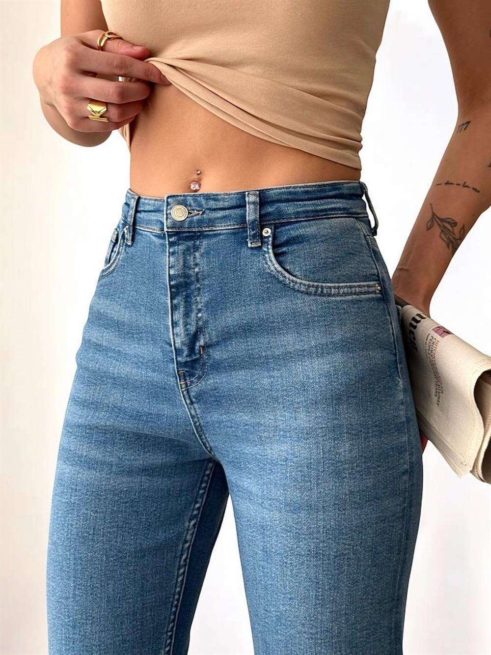 LACARINOYükske Bel Boru Kesim Blue Jean Pantolon