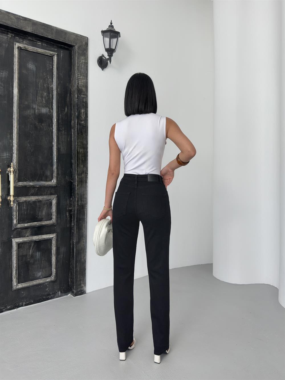LACARINOYükske Bel Boru Kesim Black Jean Pantolon