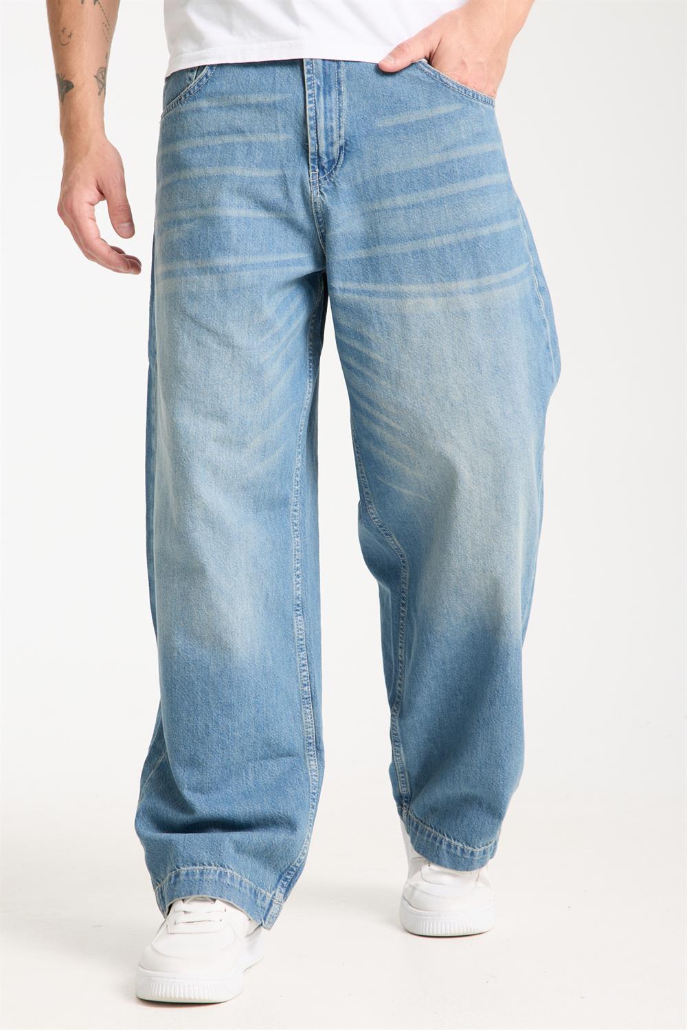 LACARINOErkek Rahat Kalıp Bol Kesim Super Baggy Blue Tint Jean Pantolon