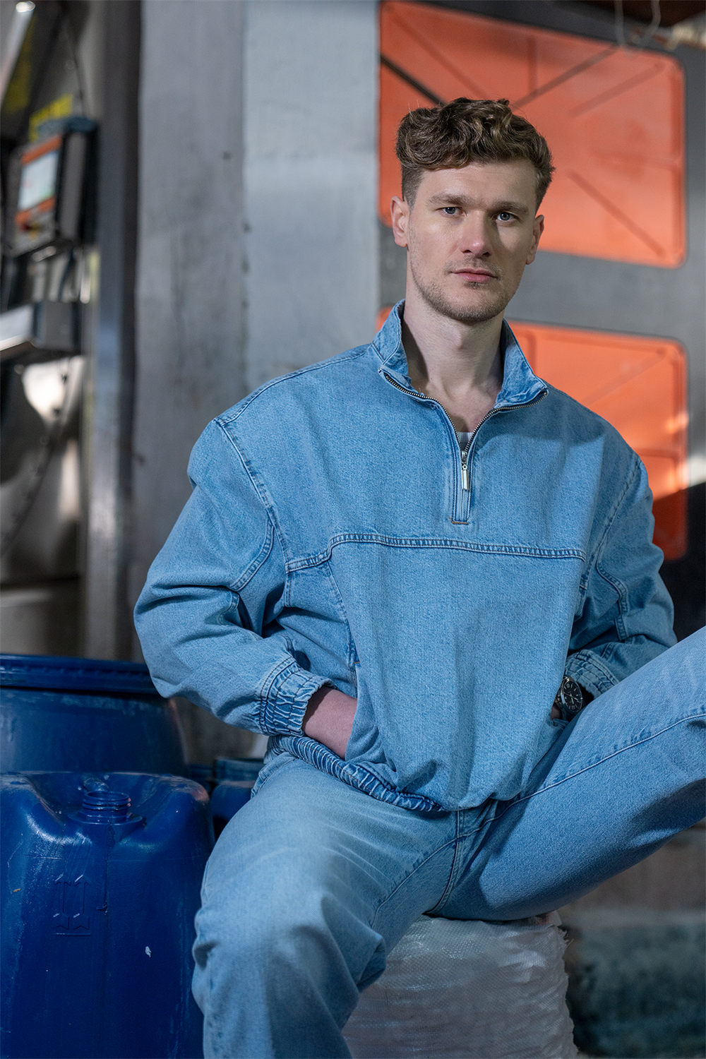 LACARINOYaka Fermuar Detaylı Blue Sweatshirt