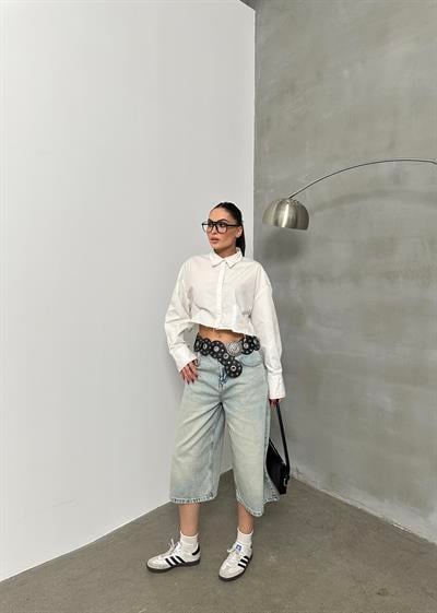 LACARINOKadın Baggy Model Yeşil Tint Bermuda Jean 
