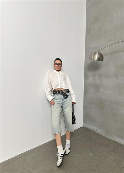 LACARINOKadın Baggy Model Yeşil Tint Bermuda Jean 