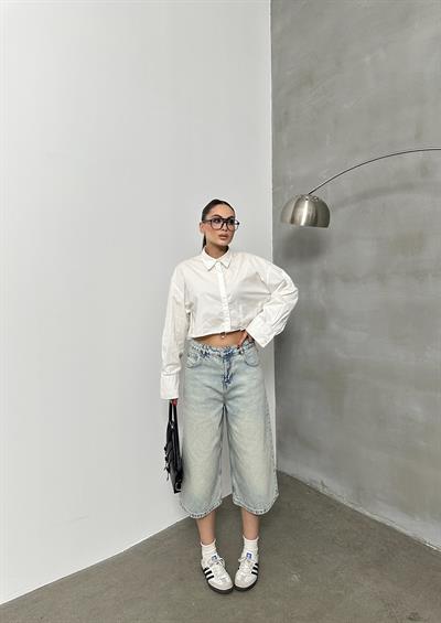 LACARINOKadın Baggy Model Yeşil Tint Bermuda Jean 