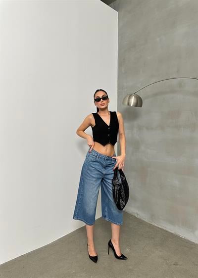 LACARINOKadın Baggy Model Blue Bermuda Jean 
