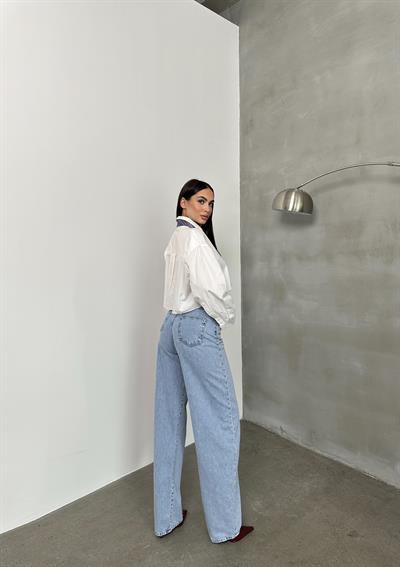 LACARINOYüksel Bel Bacak Boyu Balon Kesim Barrel Fit  Light Blue Jean Pantolon