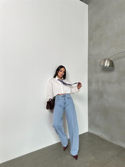 LACARINOYüksel Bel Bacak Boyu Balon Kesim Barrel Fit  Light Blue Jean Pantolon