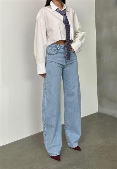 LACARINOYüksel Bel Bacak Boyu Balon Kesim Barrel Fit  Light Blue Jean Pantolon
