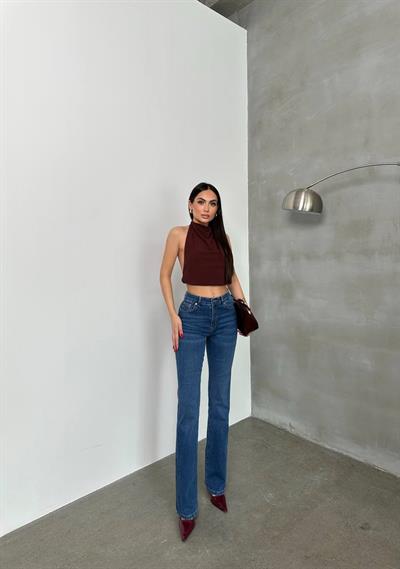 LACARINOKadın Yüksek Bel Yarım İspanyol Paça Blue Jean Pantolon