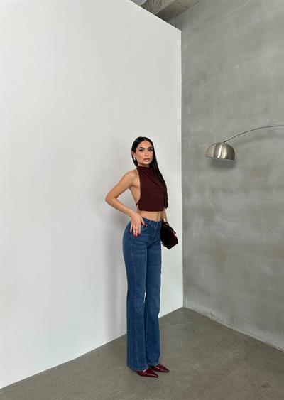 LACARINOKadın Yüksek Bel Yarım İspanyol Paça Blue Jean Pantolon