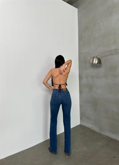 LACARINOKadın Yüksek Bel Yarım İspanyol Paça Blue Jean Pantolon