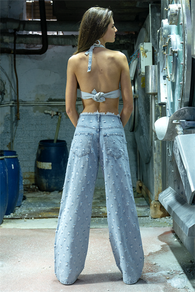 LACARINOYüksek Bel Lazerli Püskül Detaylı Light Blue Jean Pantolon